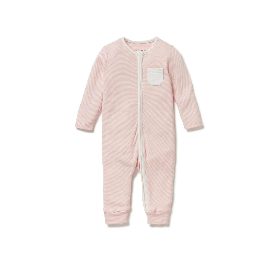 MORI Clever Zip Sleepsuit - Blush Stripe - Image 2
