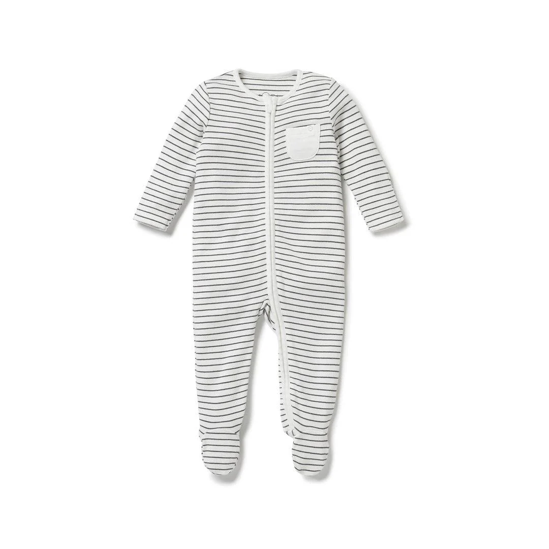 MORI Clever Zip Sleepsuit - Grey Stripe