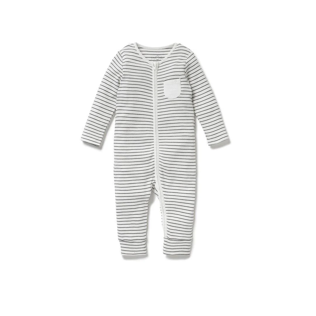 MORI Clever Zip Sleepsuit - Grey Stripe - Image 2