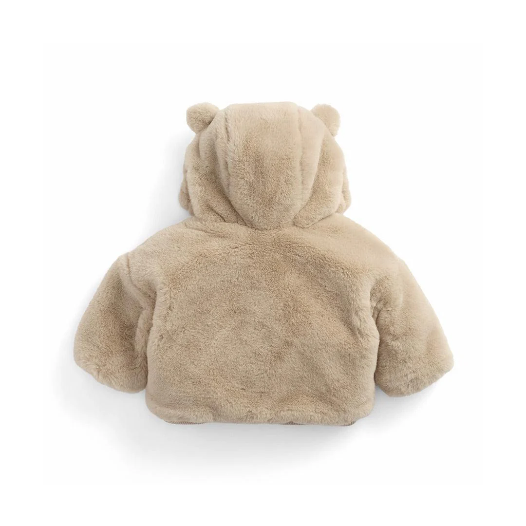 MORI Faux Fur Bear Hooded Jacket - Beige - Image 3