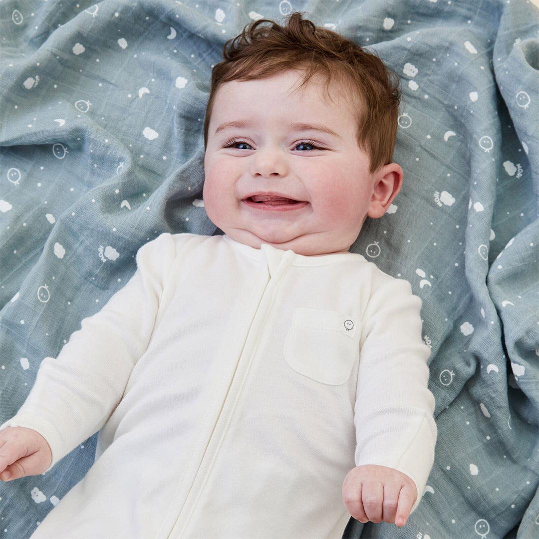 MORI Pre-Washed Large Muslin Swaddle - Blue - Image 2