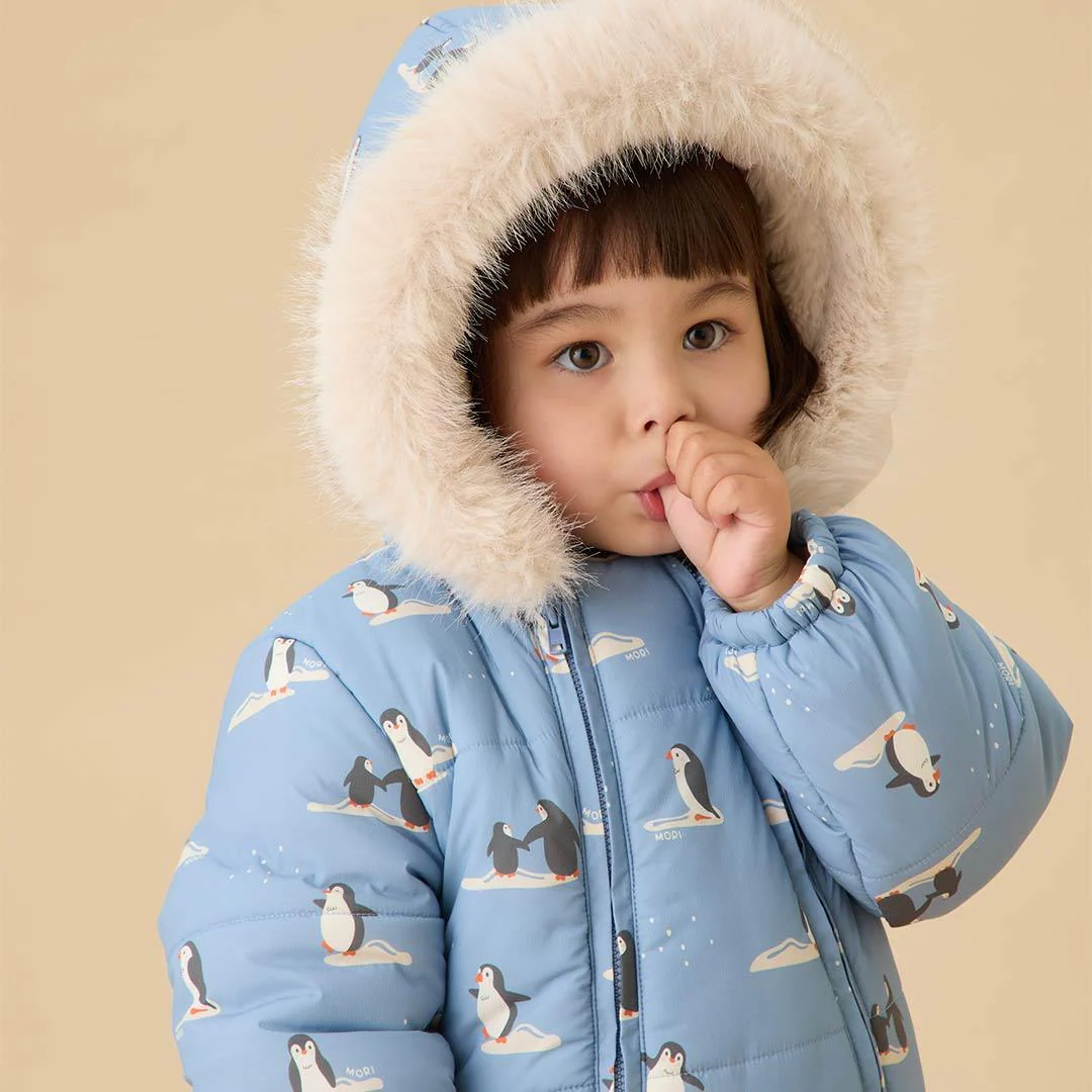 MORI Recycled Faux Fur Lined Penguin Snowsuit - Rainwash - Image 2