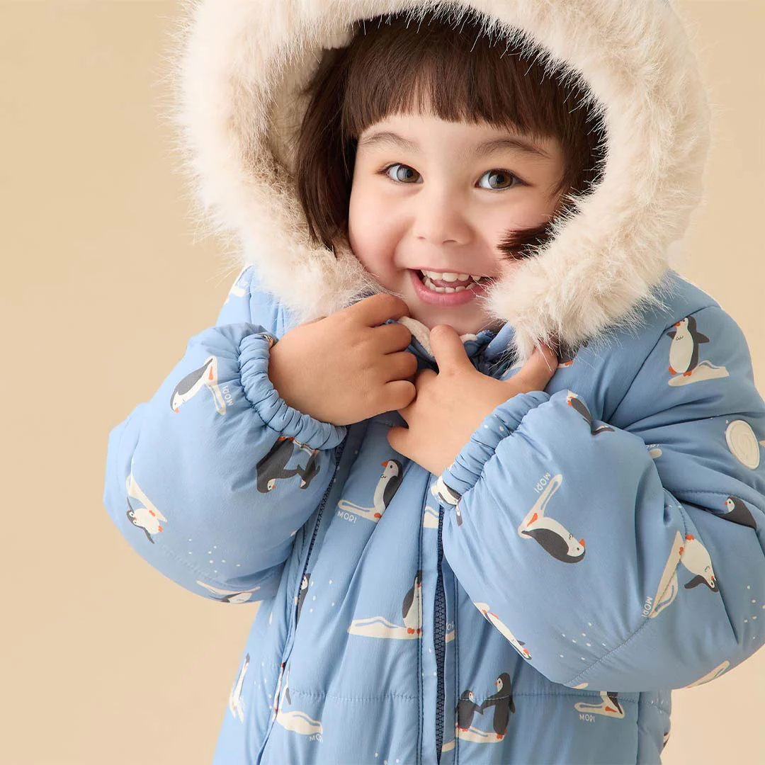 MORI Recycled Faux Fur Lined Penguin Snowsuit - Rainwash - Image 3