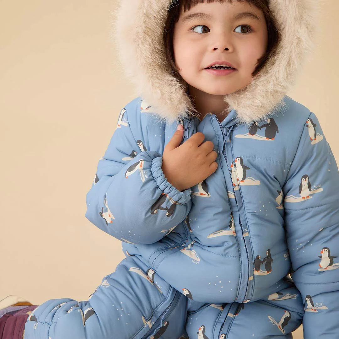 MORI Recycled Faux Fur Lined Penguin Snowsuit - Rainwash - Image 4