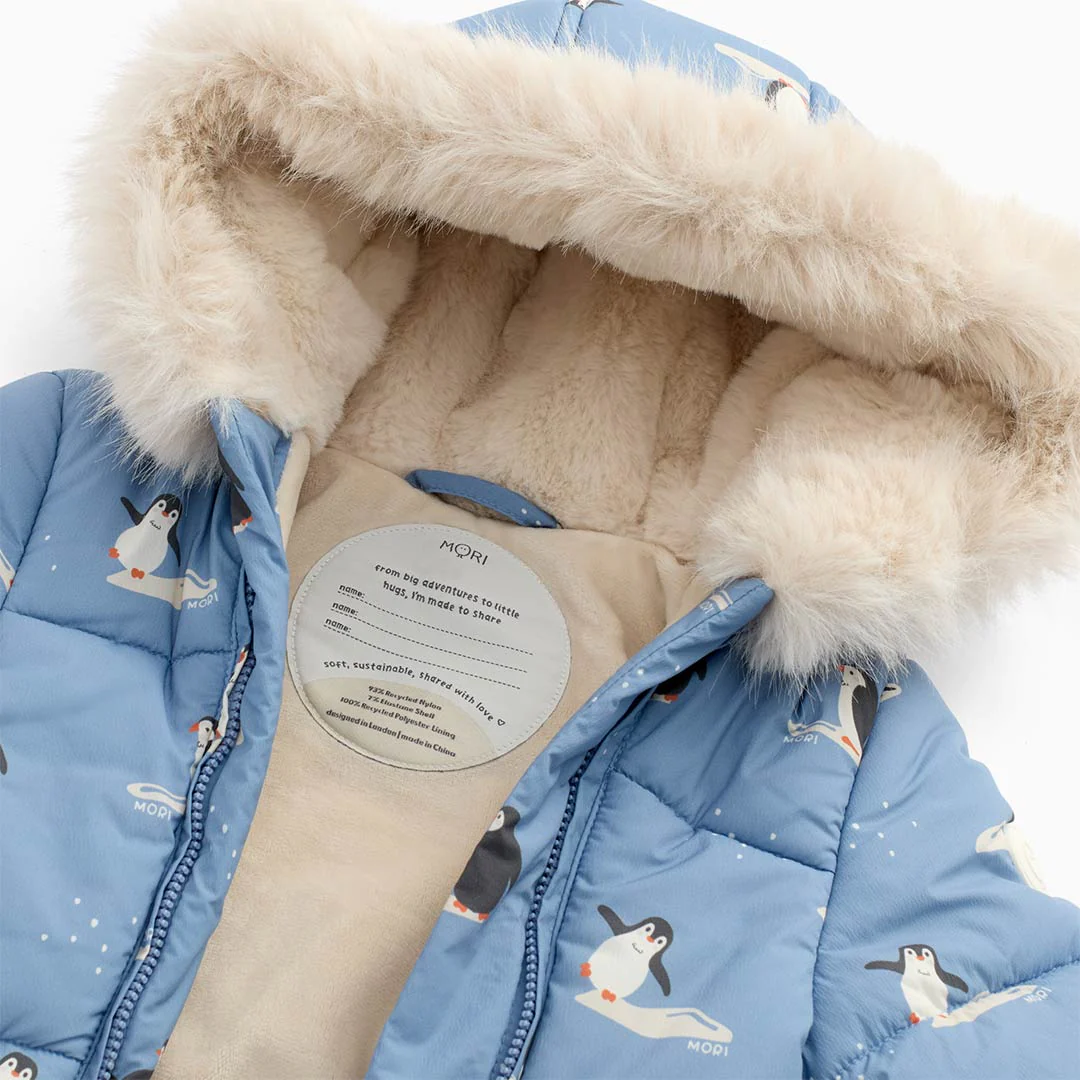 MORI Recycled Faux Fur Lined Penguin Snowsuit - Rainwash - Image 5