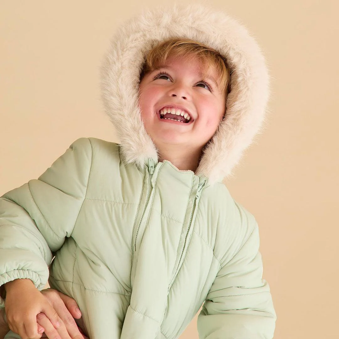 MORI Recycled Faux Fur Lined Snowsuit - Sage - Image 3