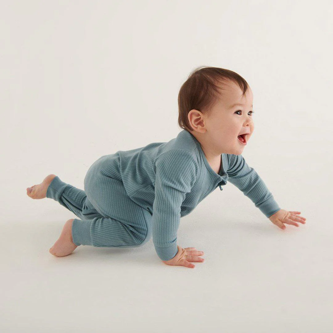 MORI Ribbed Clever Zip Sleepsuit - Blue - Image 2