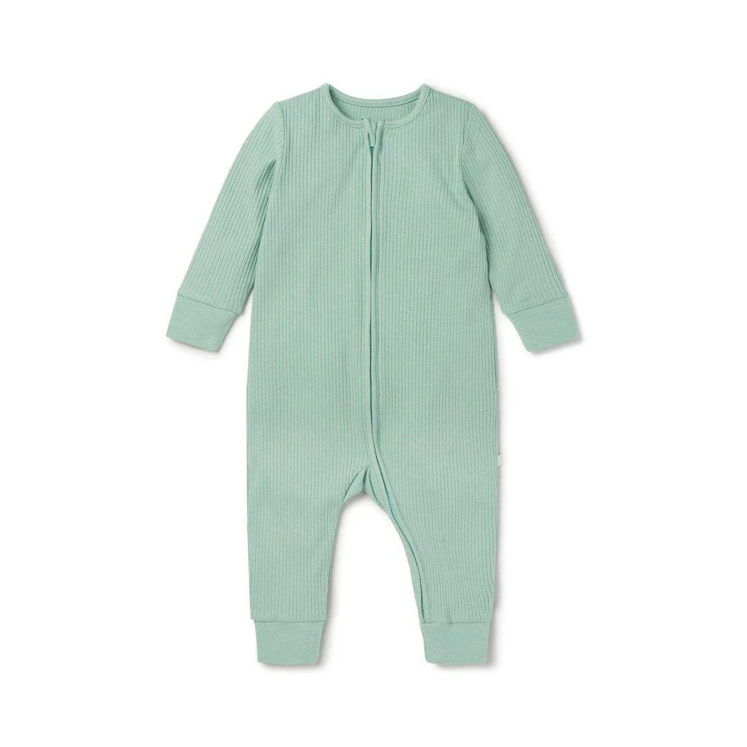 MORI Ribbed Clever Zip Sleepsuit - Mint - Image 3