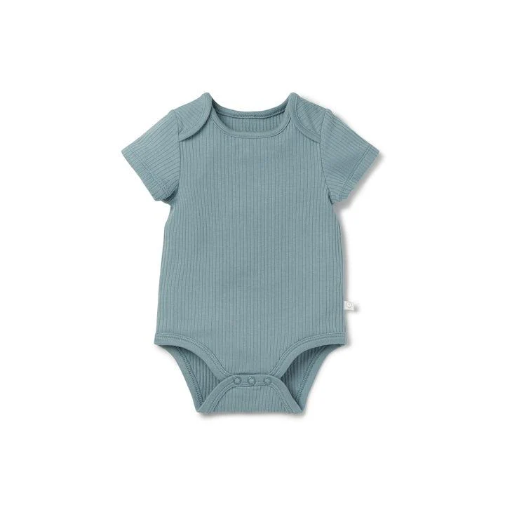 MORI Ribbed Short Sleeve Bodysuit - Blue