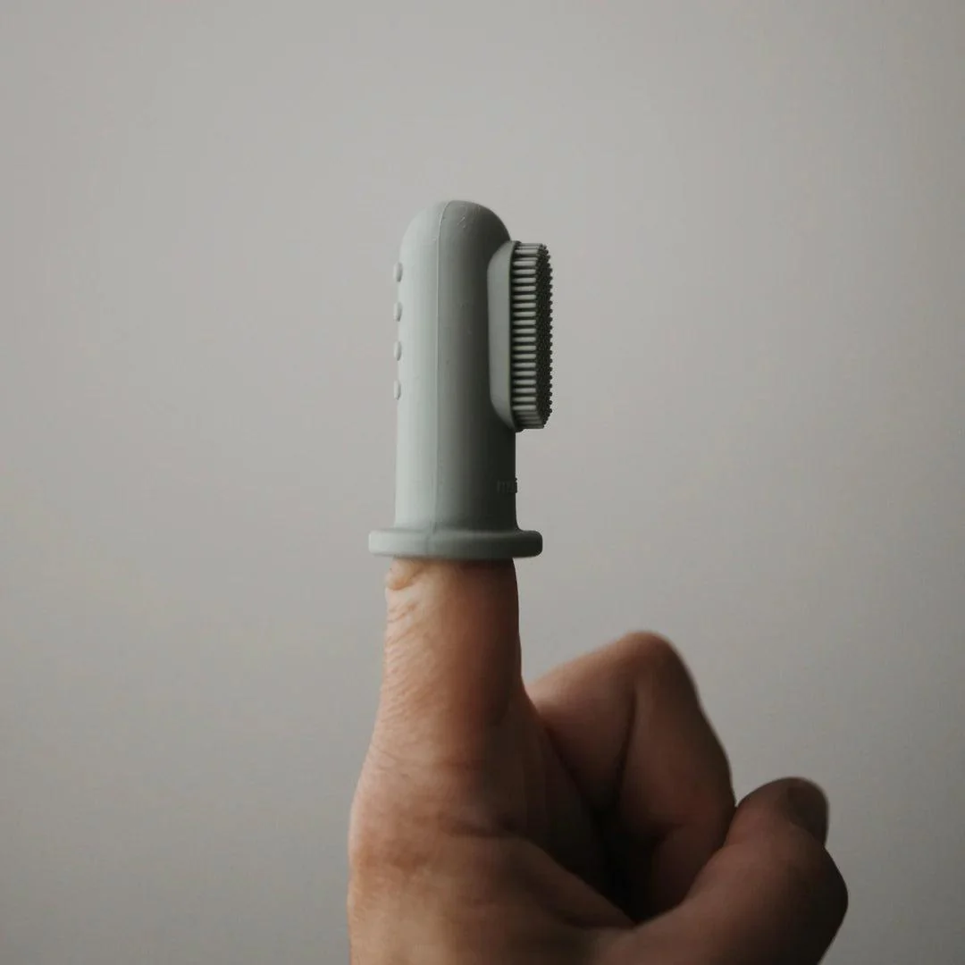 Mushie Finger Toothbrush - Cambridge Blue/Shifting Sand - Image 3