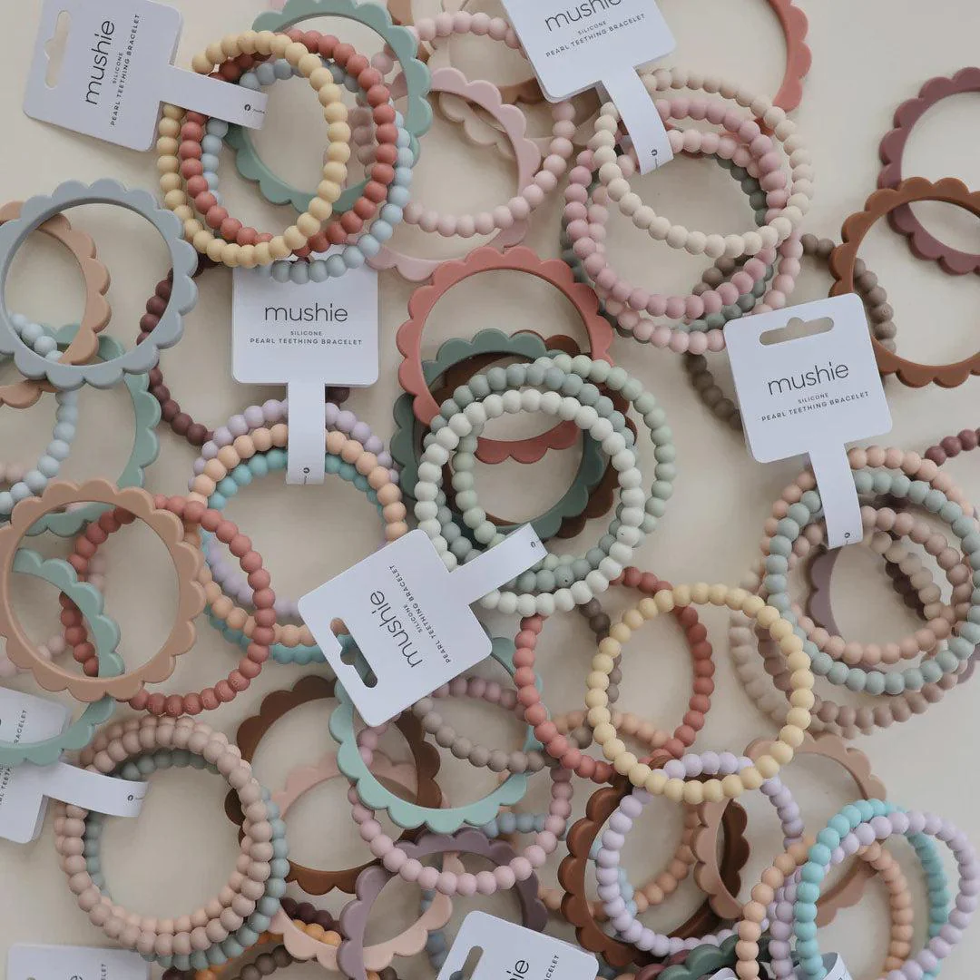 Mushie Pearl Teething Bracelet - Mellow/Terracotta/Periwinkle - Image 5
