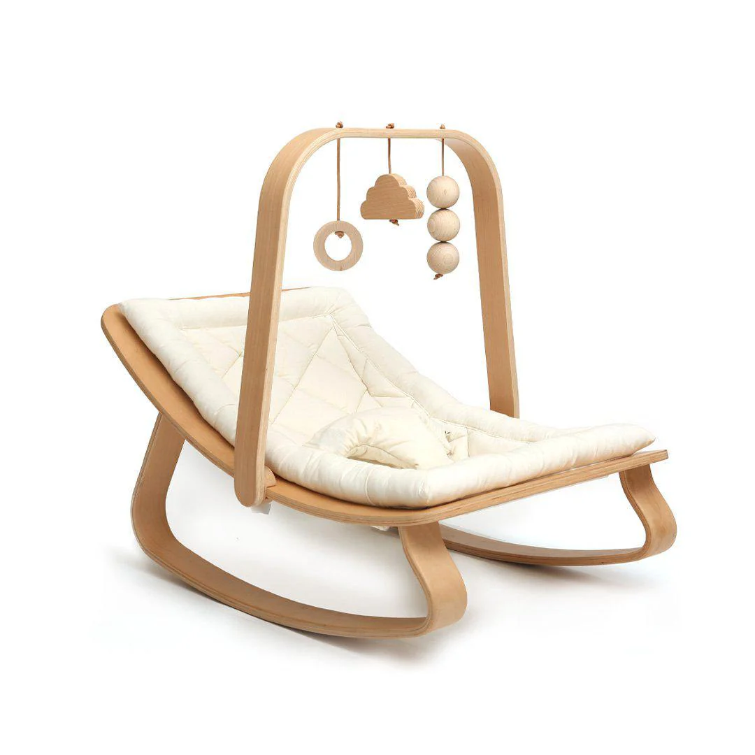 Outlet - Charlie Crane LEVO Baby Rocker - Beech + Organic White - Image 6