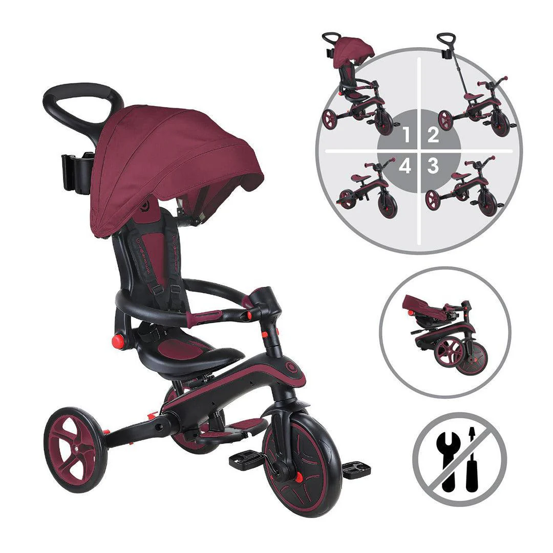 Outlet - Globber Explorer Trike Foldable 4 in 1 - Burgundy