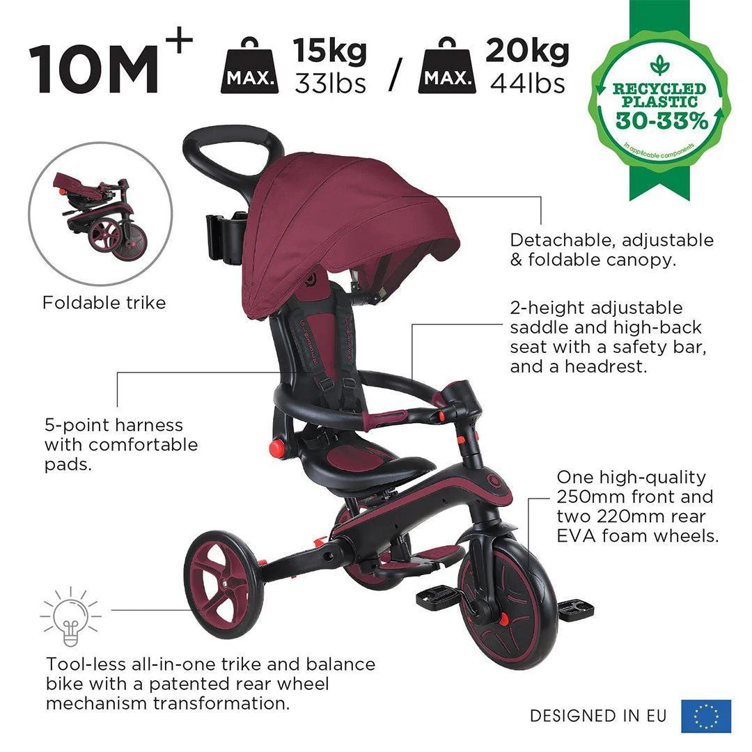 Outlet - Globber Explorer Trike Foldable 4 in 1 - Burgundy - Image 3