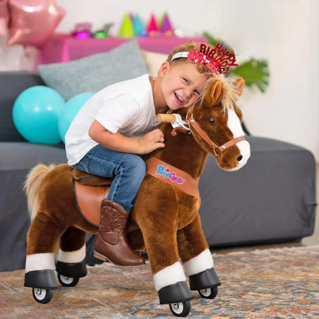 PonyCycle Ride on Pony Toy - Brown & White - Image 2