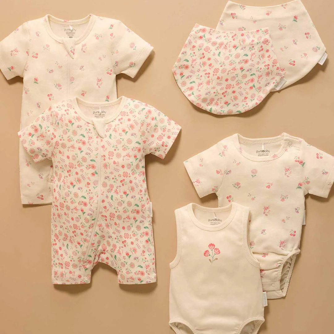 Purebaby 2 Pack Short Sleeved Digital Growsuit - Emilia Print - Image 5