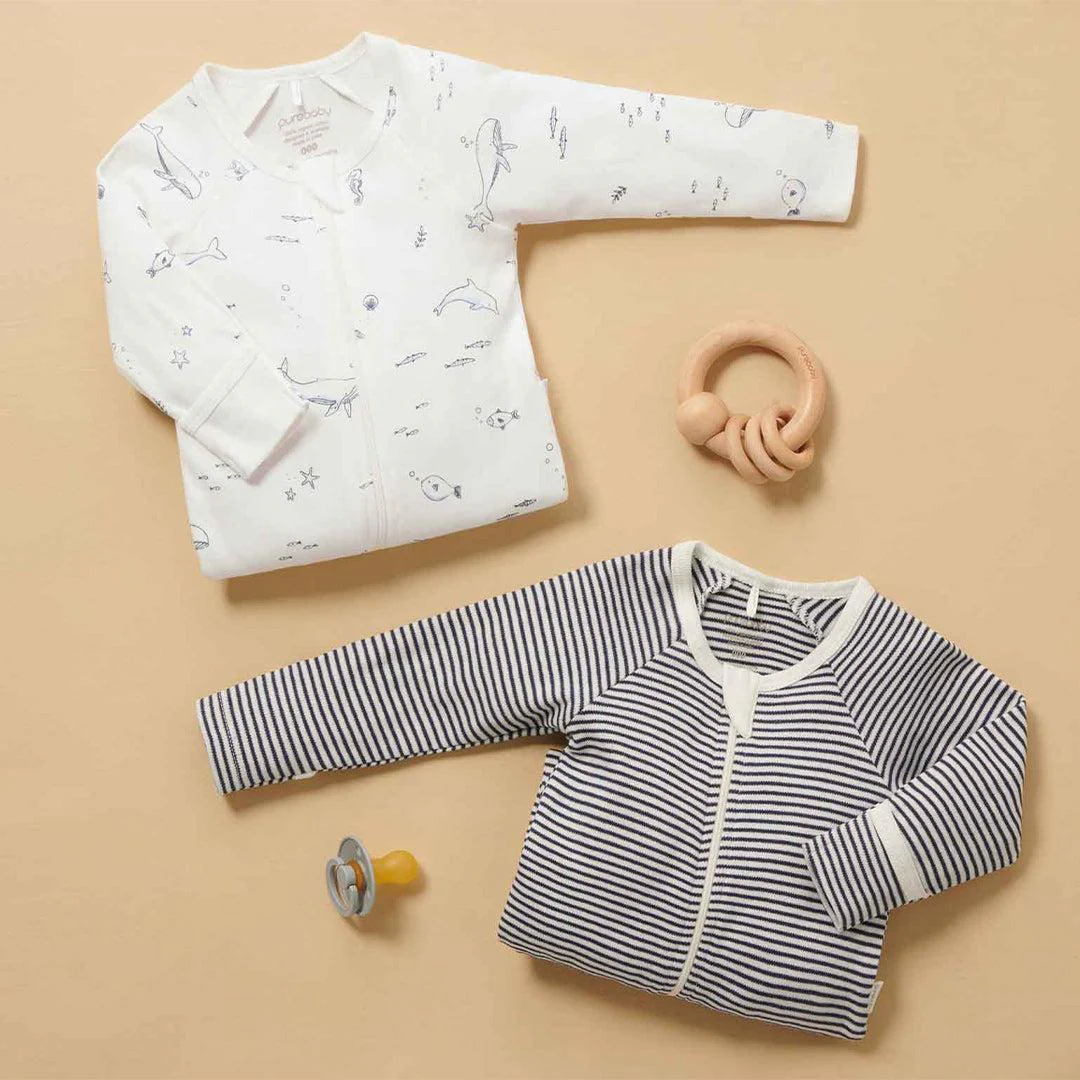 Purebaby 2 Pack Zip Sleepsuit - Vanilla Nautical Pack - Image 4