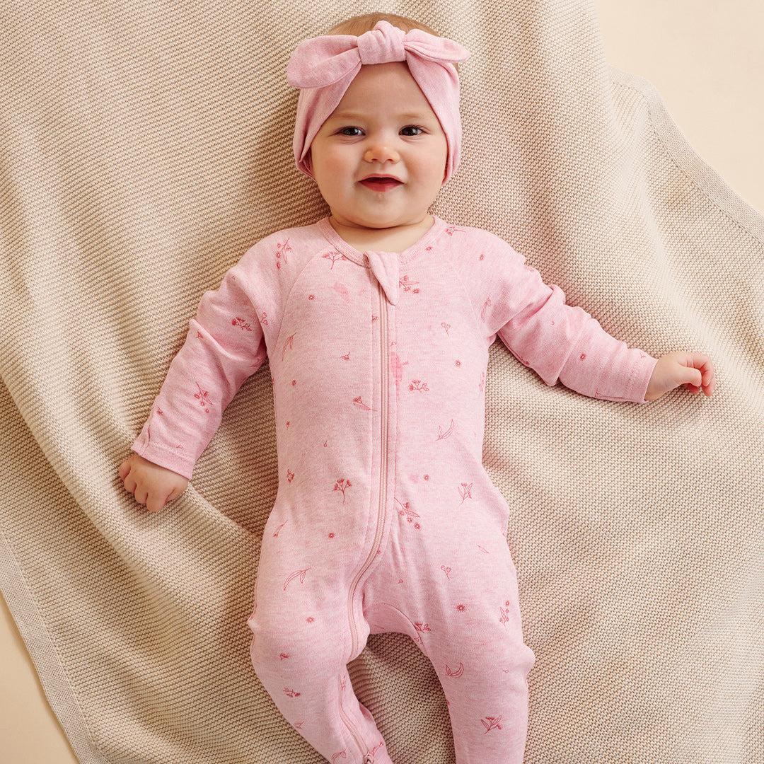 Purebaby 4 Pack Zip Sleepsuit - Vanilla Blossom Pack - Image 2