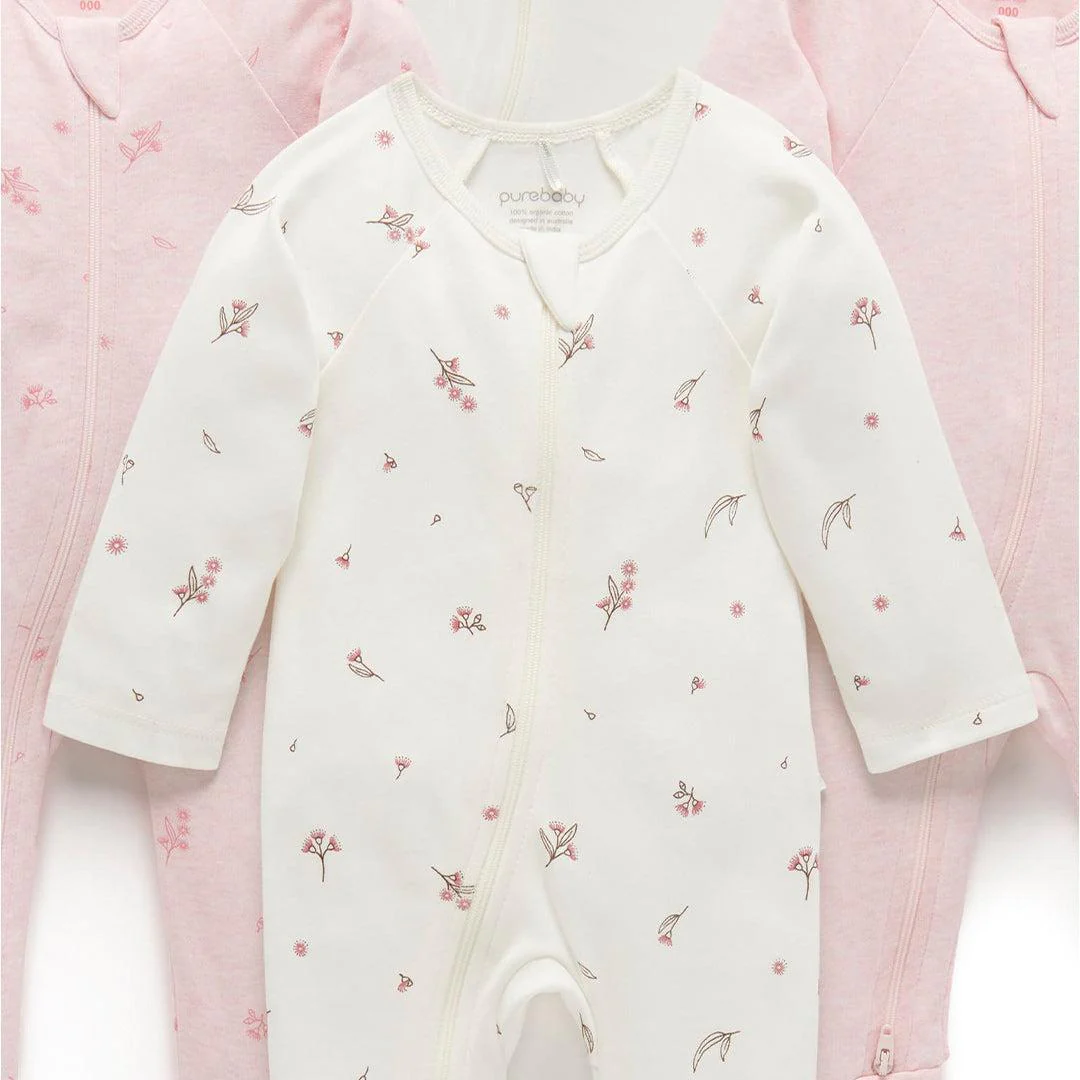 Purebaby 4 Pack Zip Sleepsuit - Vanilla Blossom Pack - Image 4