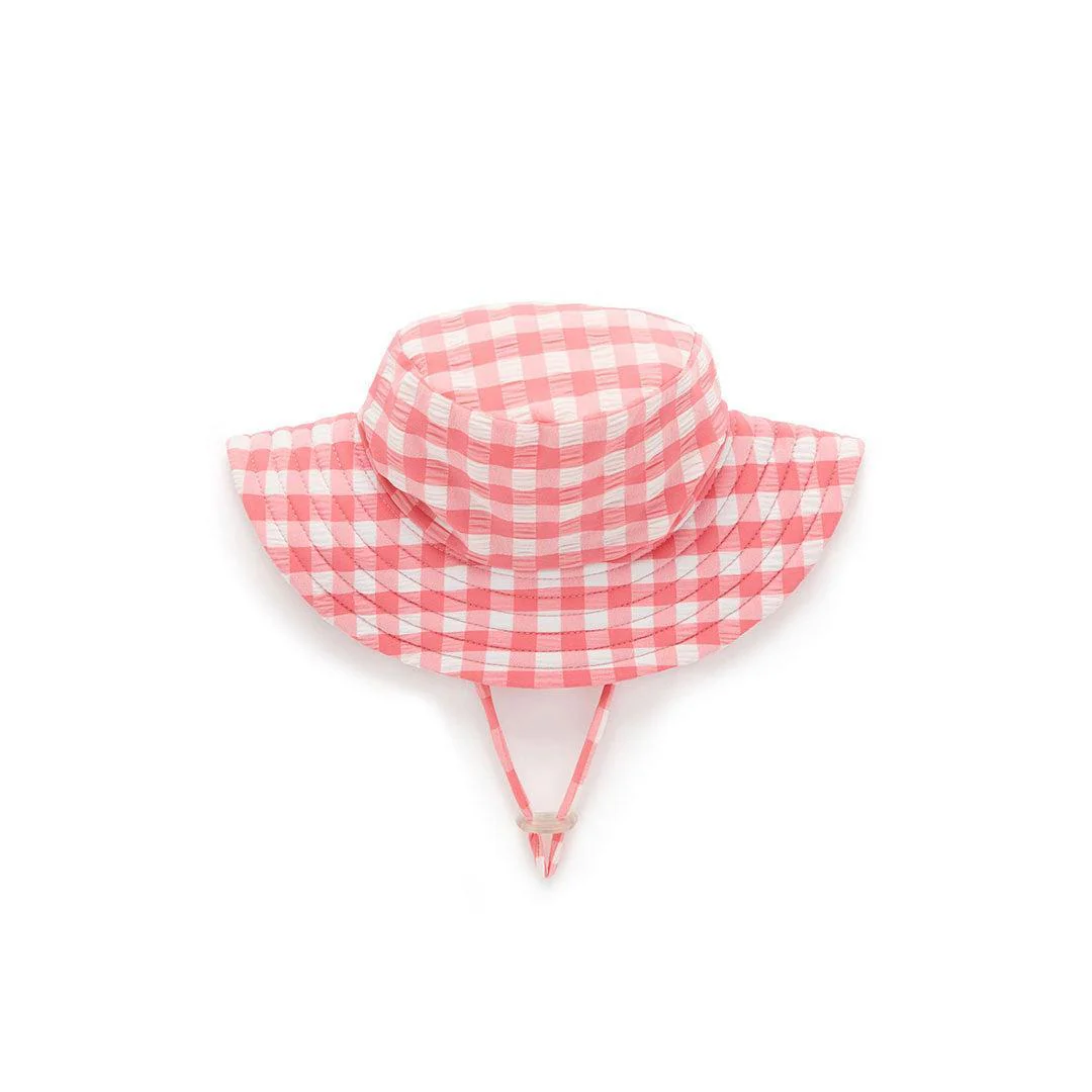 Purebaby Broad Brim Swim Hat - Pomegranate Gingham
