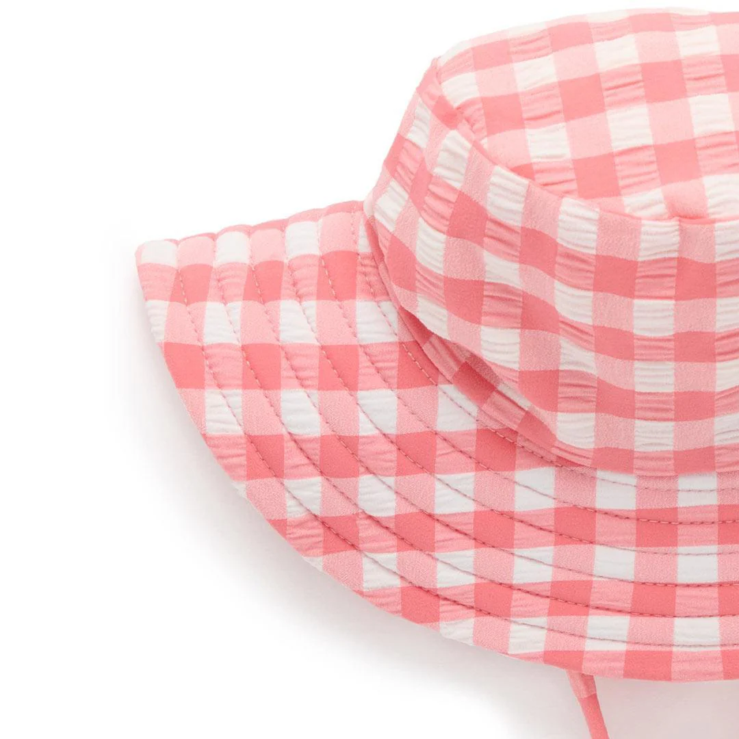 Purebaby Broad Brim Swim Hat - Pomegranate Gingham - Image 2