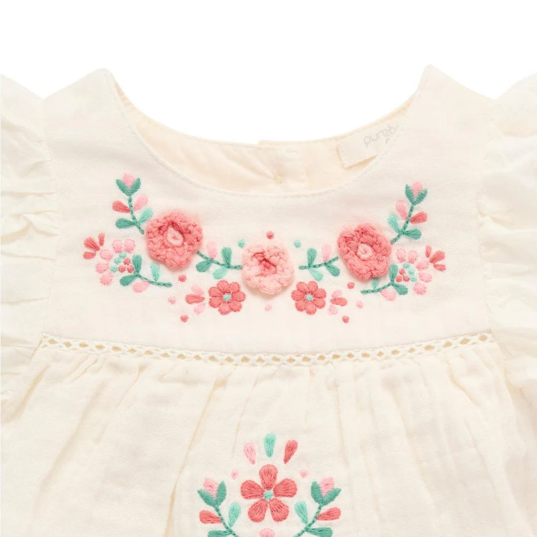 Purebaby Embroidered Romper - Cloud - Image 3