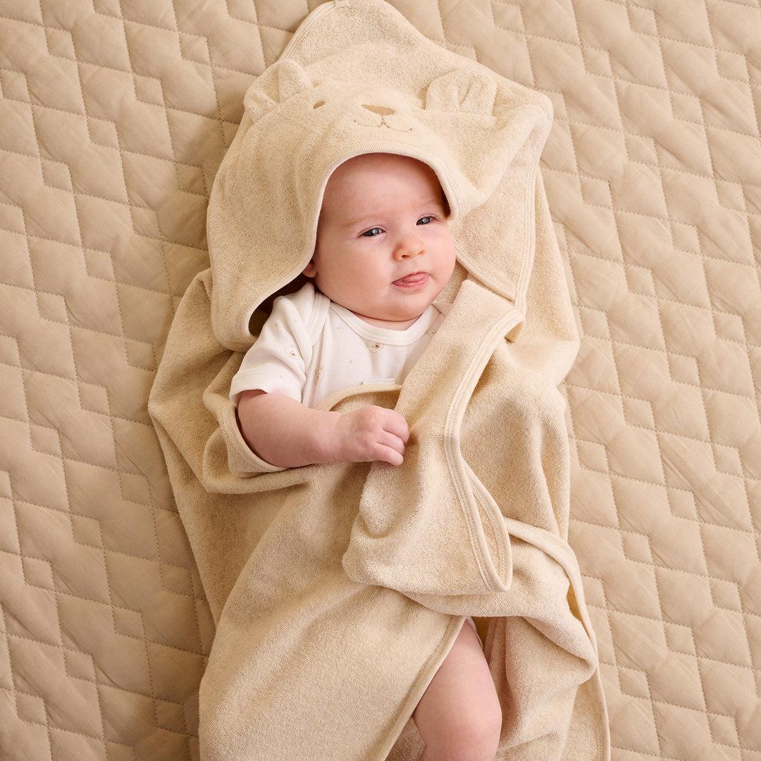 Purebaby Bear Hooded Towel - Wheat Melange - Image 2