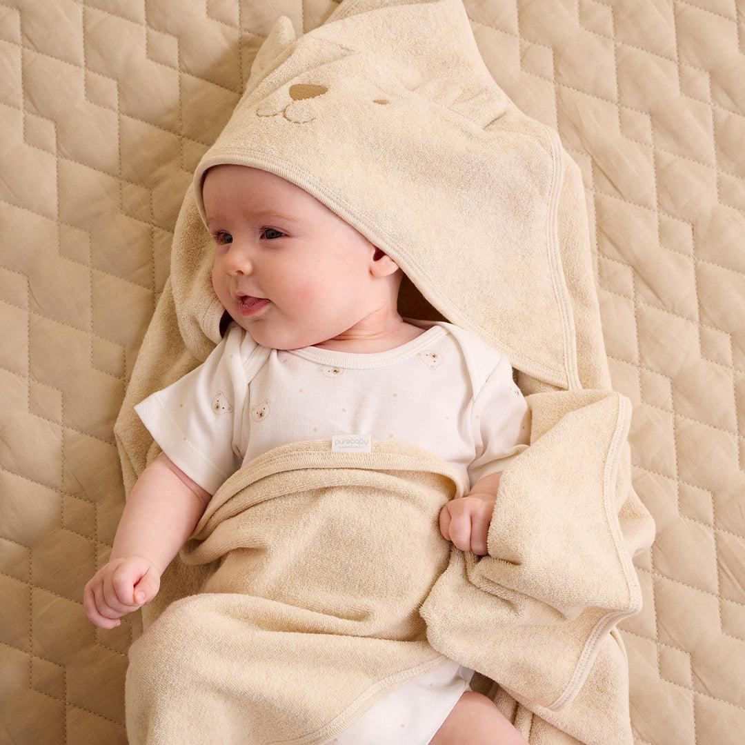 Purebaby Bear Hooded Towel - Wheat Melange - Image 4