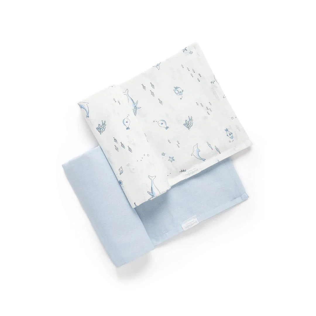 Purebaby Muslin Wrap 2 Pack - Pale Blue Nautical