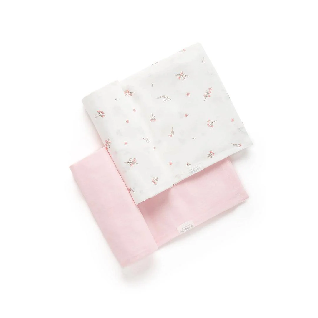 Purebaby Muslin Wrap 2 Pack - Pale Pink Blossom
