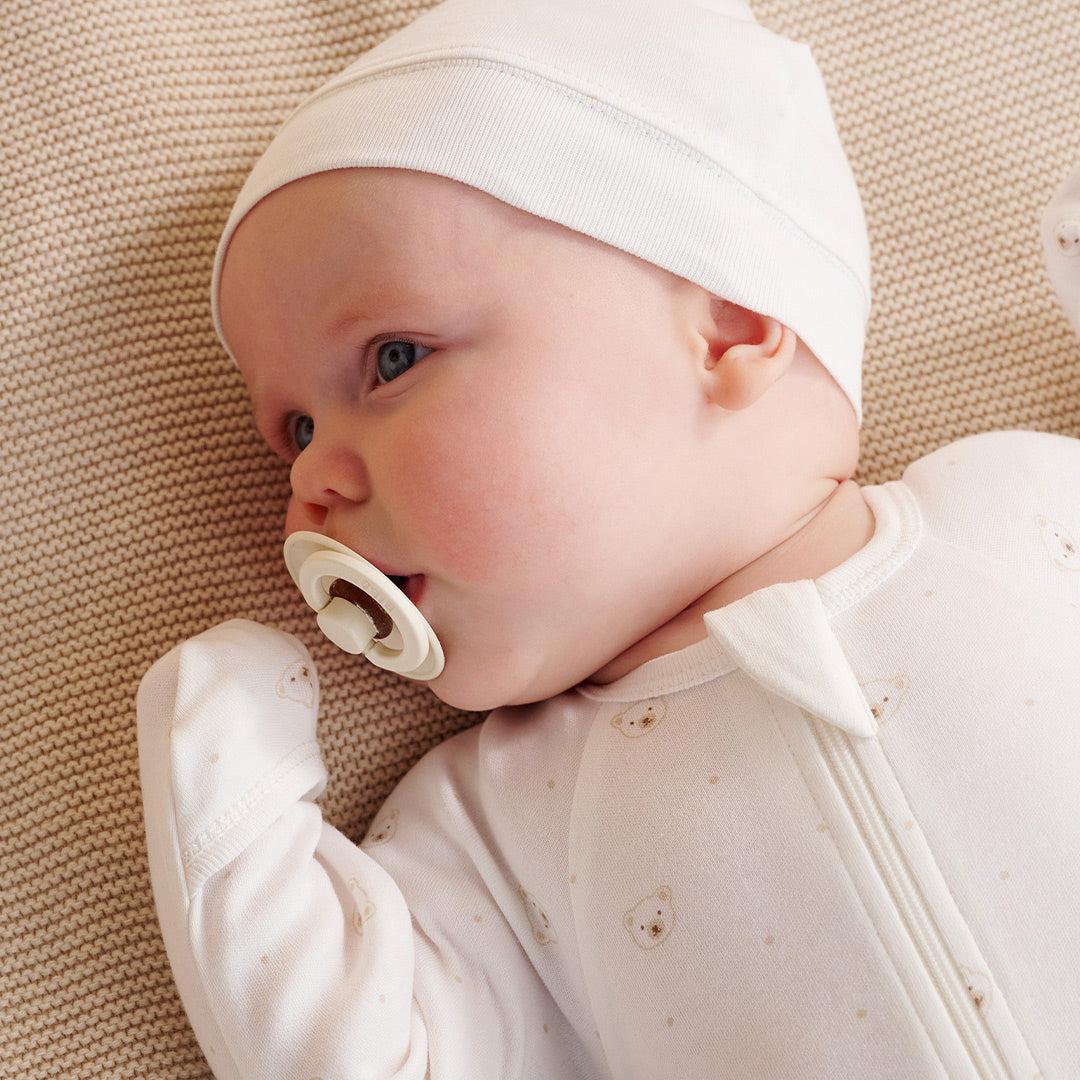 Purebaby Zip Sleepsuit & Hat Set - Vanilla Bear - Image 3