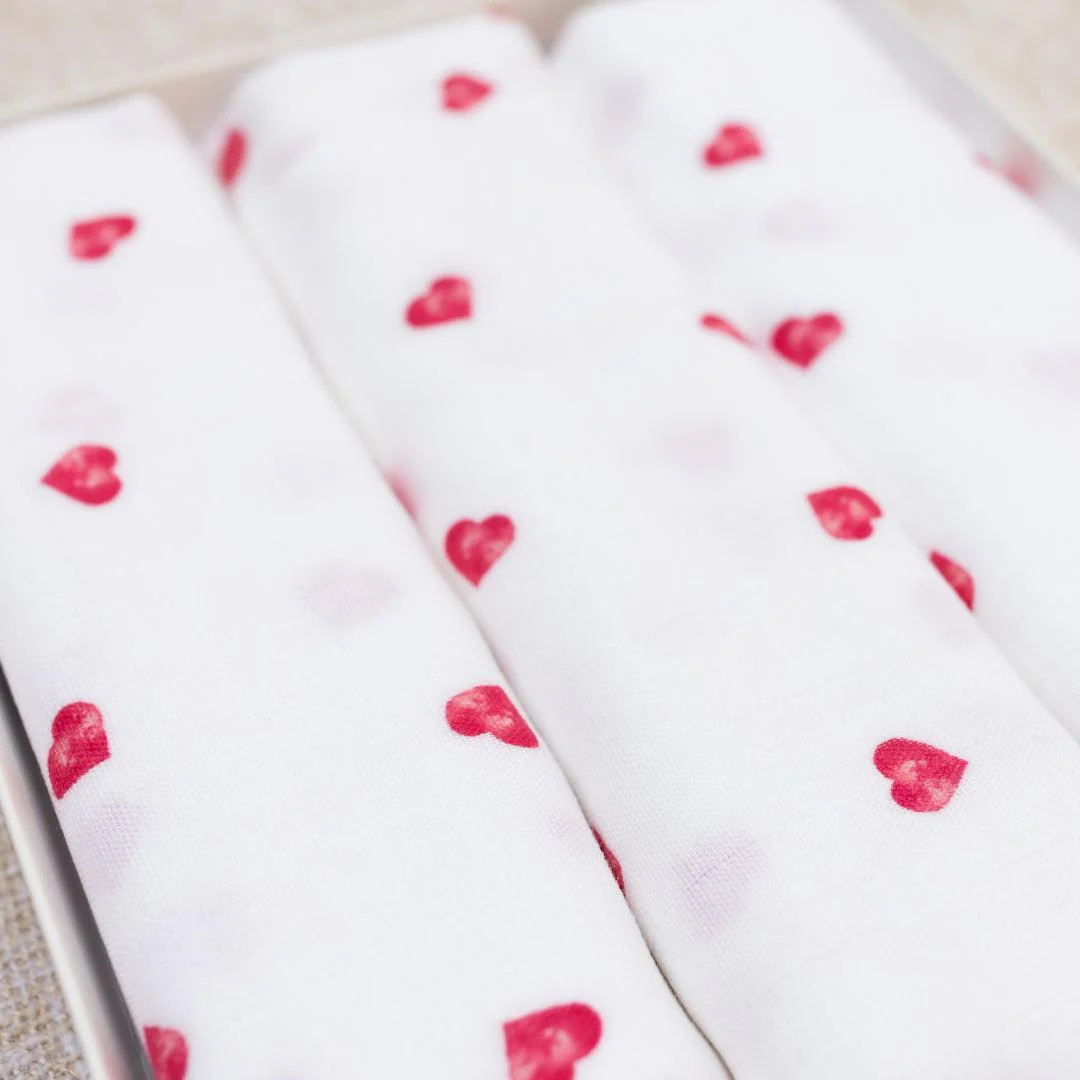 Rosa & Blue Muslin Squares - Heart - 3 Pack - Image 2