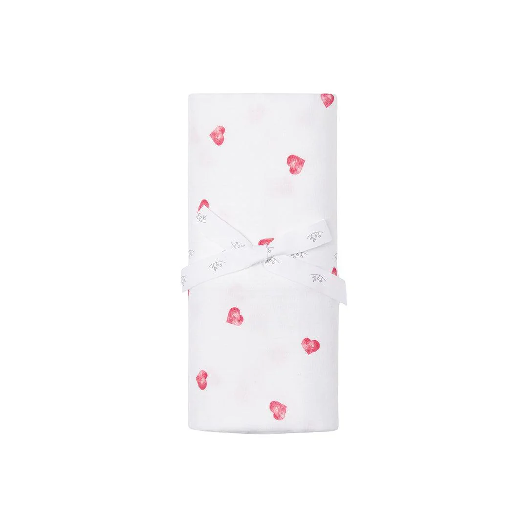 Rosa & Blue Muslin Swaddle  - Pink Heart