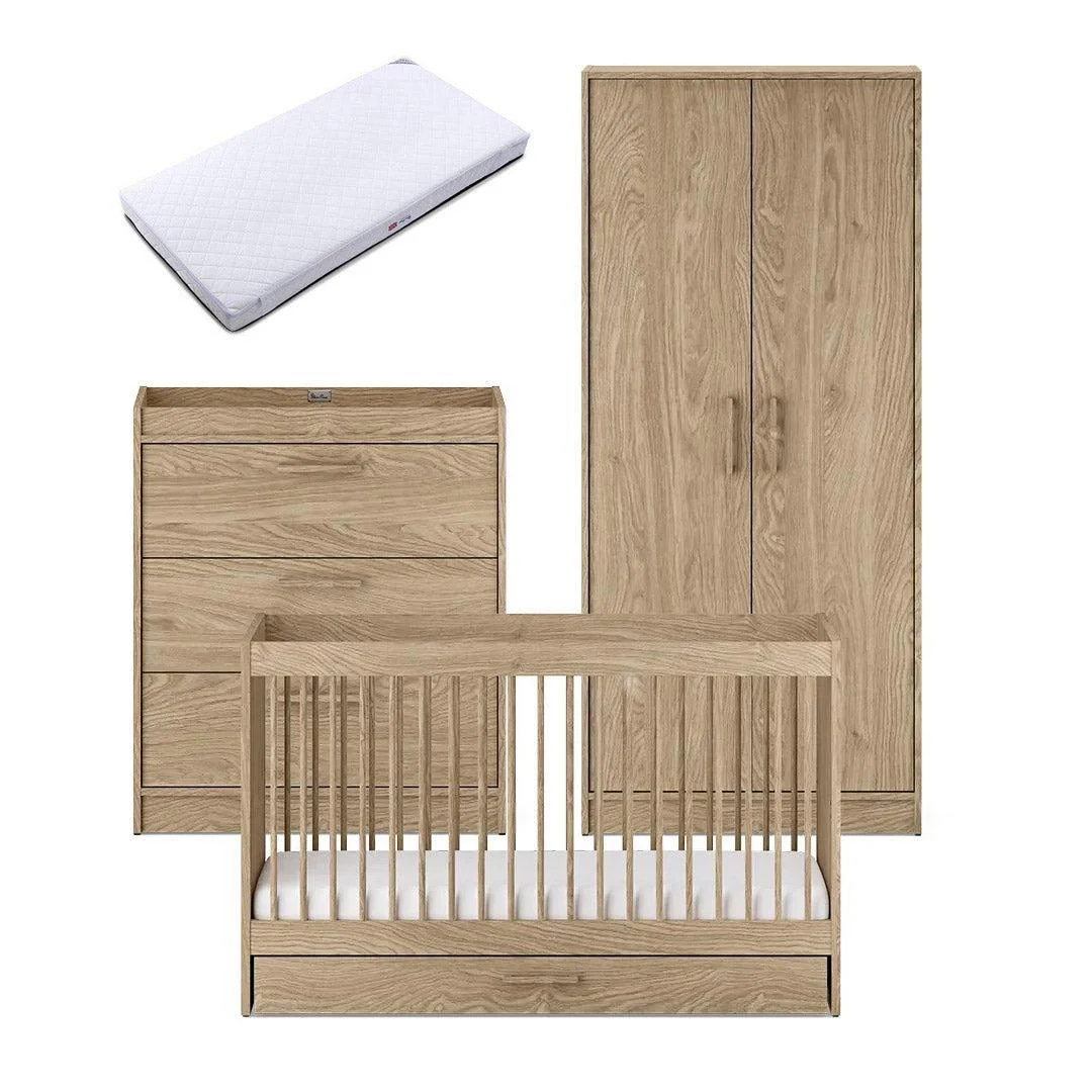 Silver Cross Geneva 3 Piece Nursery Set (Cot Bed + Dresser & Wardrobe) - Oak - Image 11