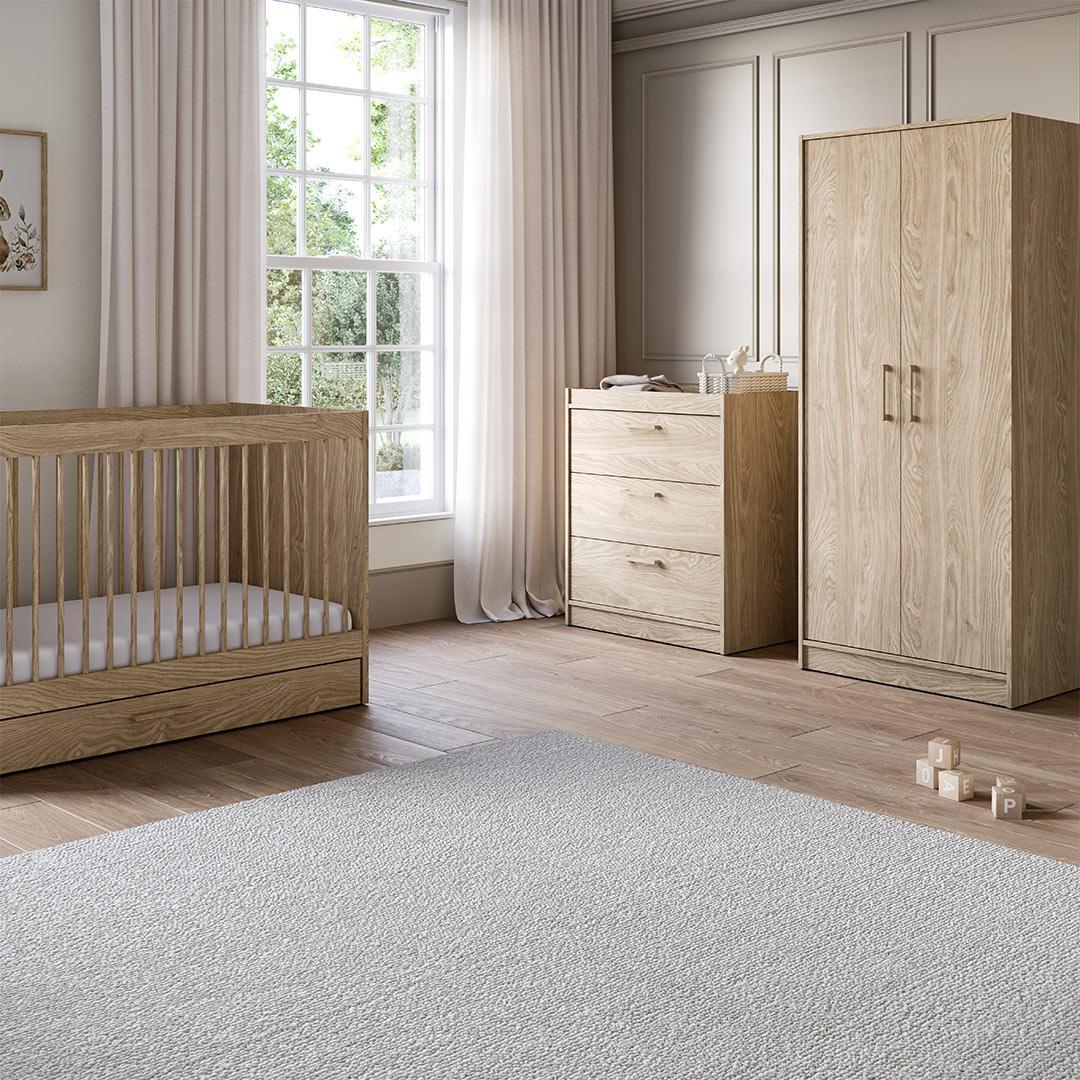 Silver Cross Geneva 3 Piece Nursery Set (Cot Bed + Dresser & Wardrobe) - Oak - Image 2