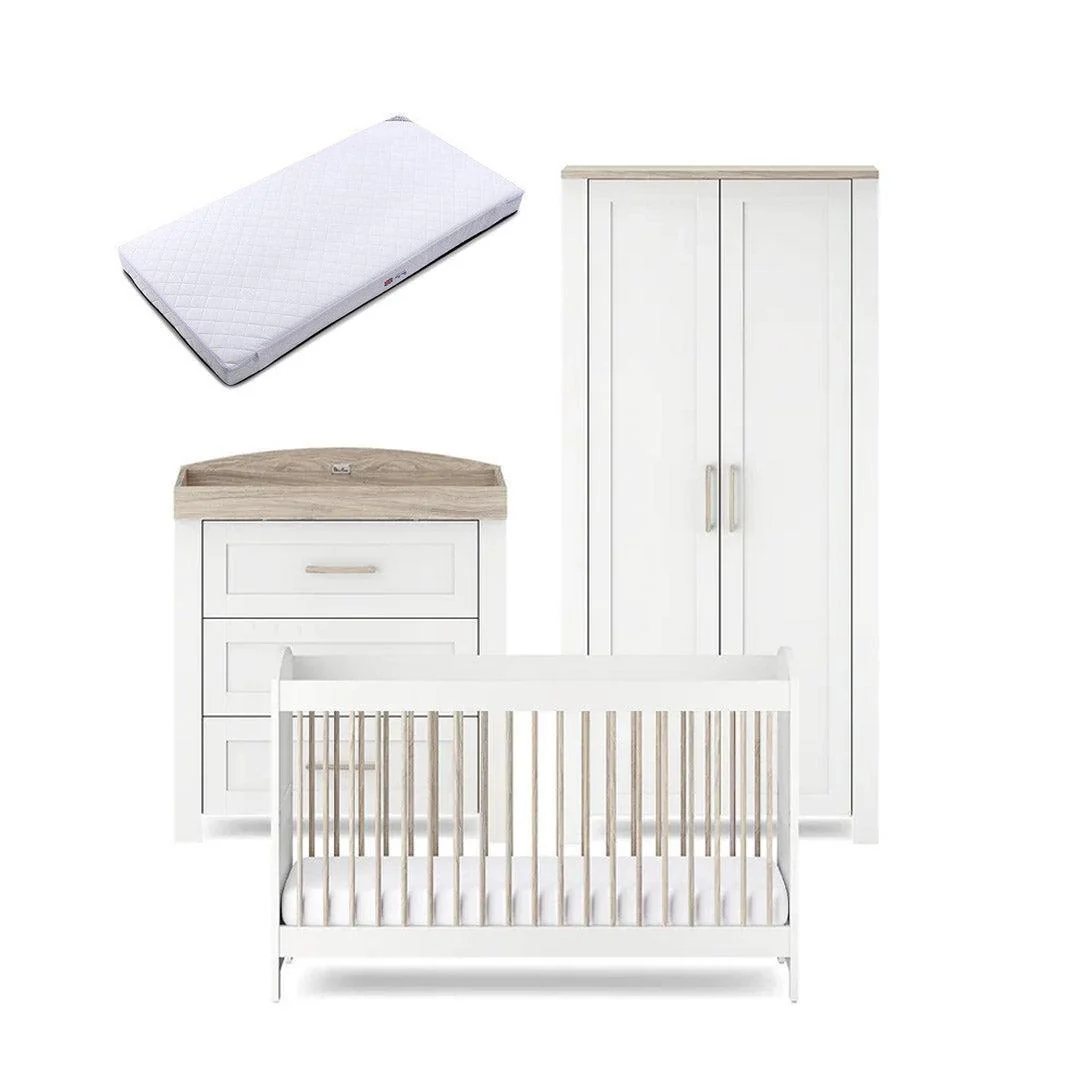 Silver Cross Valencia 3 Piece Nursery Set (Cot Bed + Dresser & Wardrobe) - Ash White - Image 13