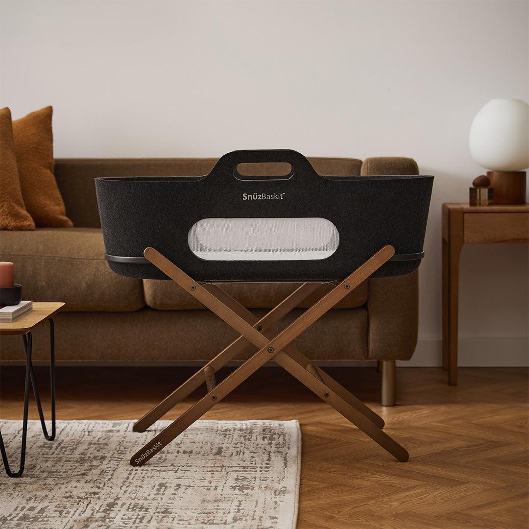 SnuzBaskit  Graphite Moses Basket + Walnut Stand - Graphite / Walnut - Image 6