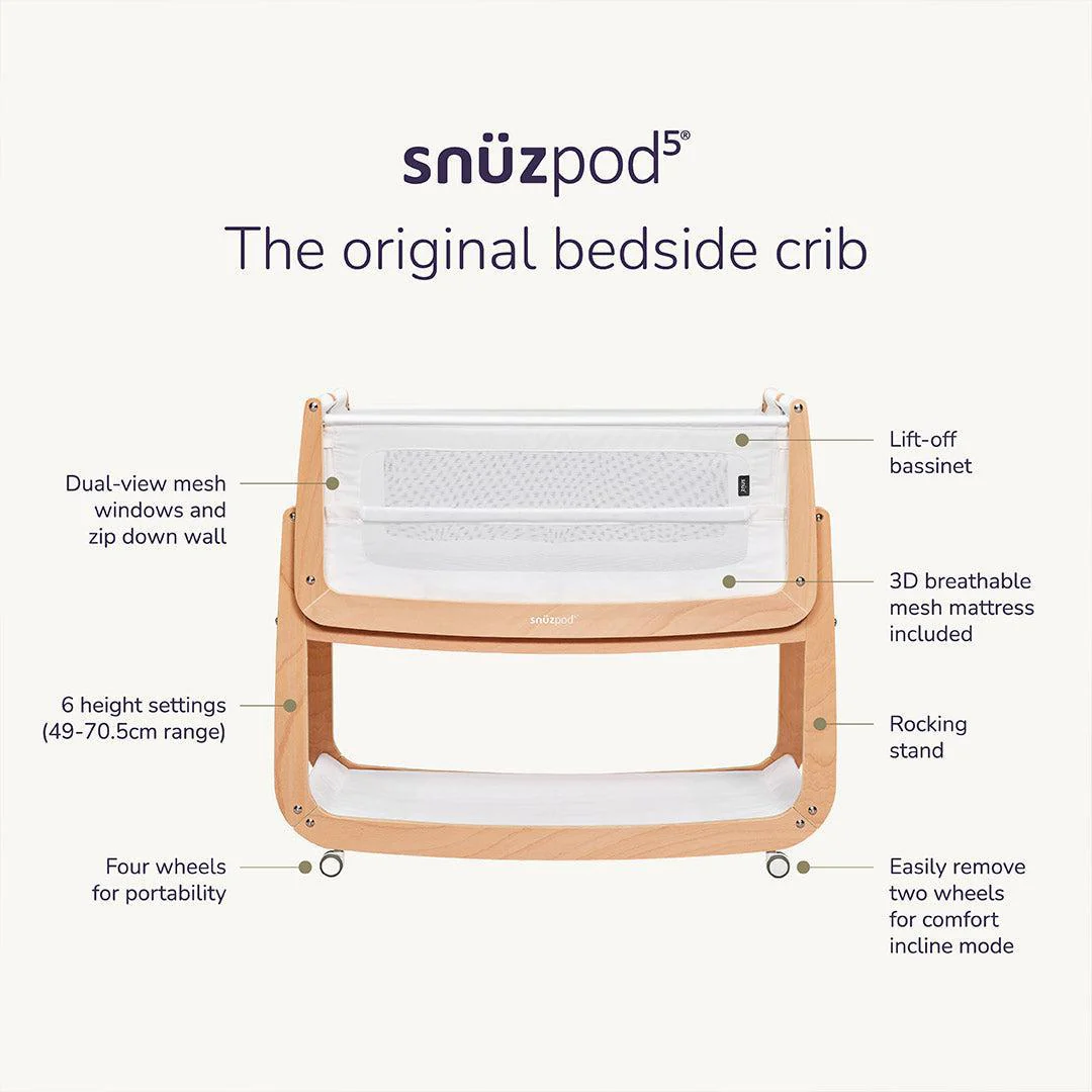 SnuzPod 5 Bedside Crib - Cashmere - Image 3