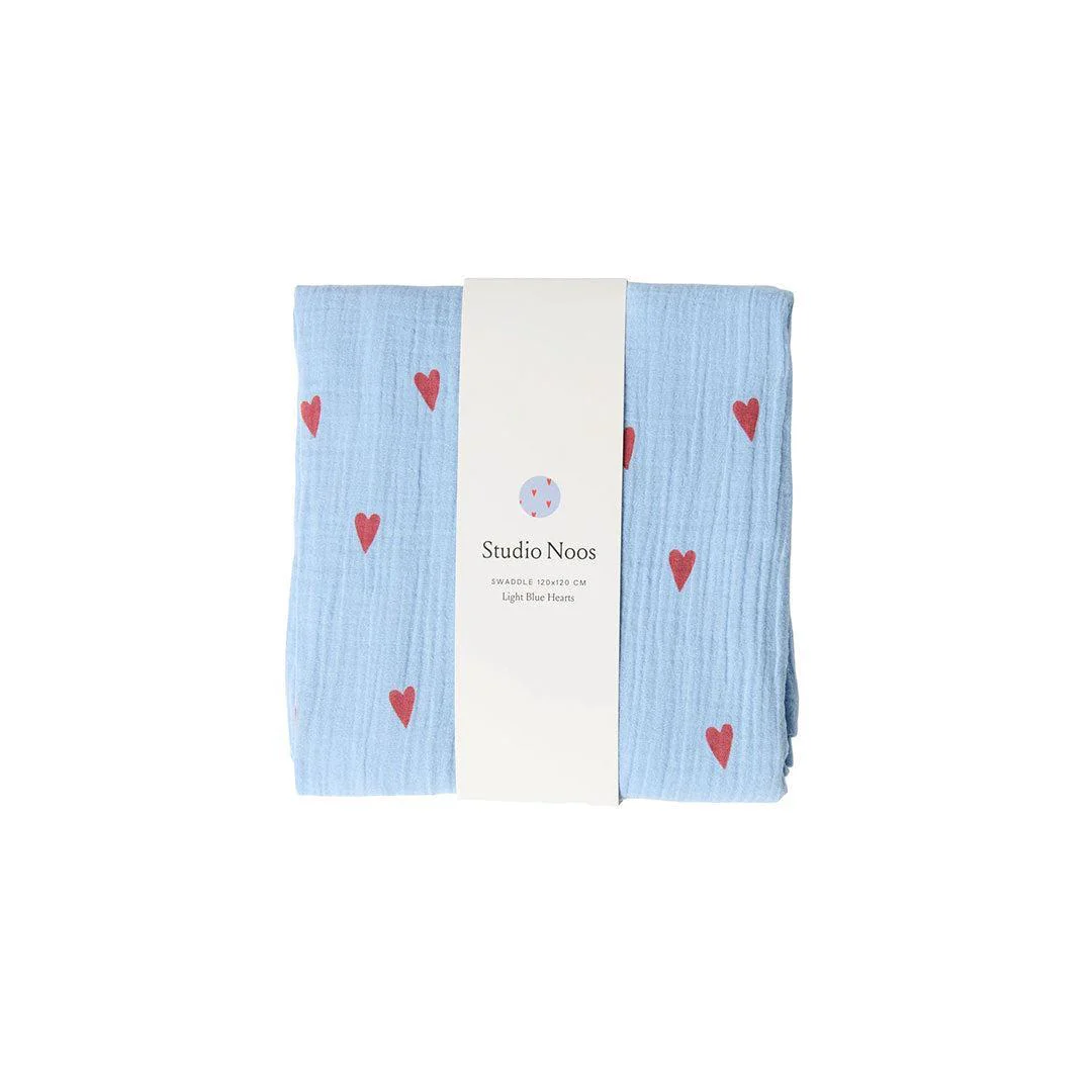 Studio Noos Light Blue Hearts Swaddle 70x70 - Light Blue