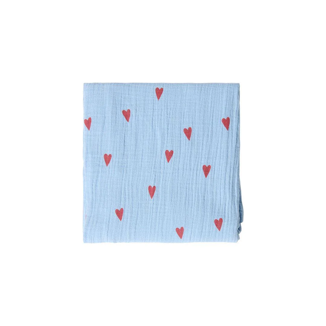 Studio Noos Light Blue Hearts Swaddle 70x70 - Light Blue - Image 3