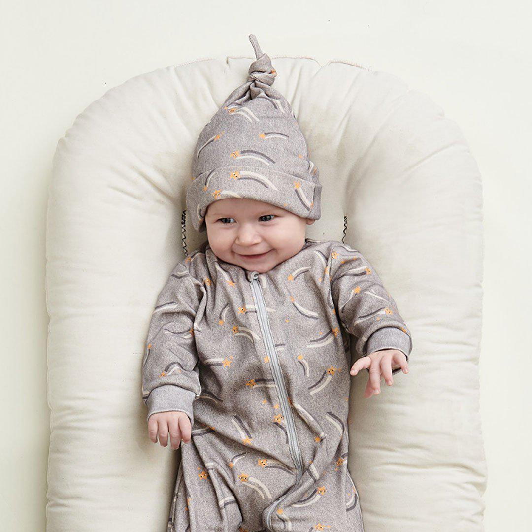 The Bonnie Mob Sunset Tie Top Beanie Hat - Denim Grey - Image 2