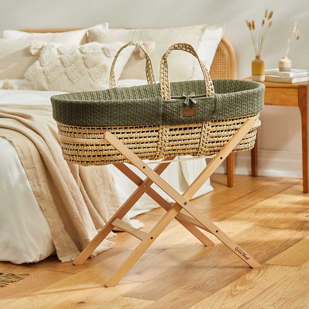 The Little Green Sheep Natural Knitted Moses Basket - Mattress + Static Stand - Image 6