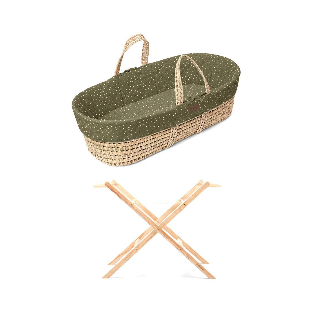 The Little Green Sheep Natural Quilted Moses Basket - Mattress + Static Stand
