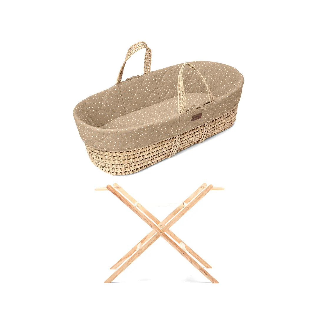 The Little Green Sheep Natural Quilted Moses Basket - Mattress + Static Stand - Image 12