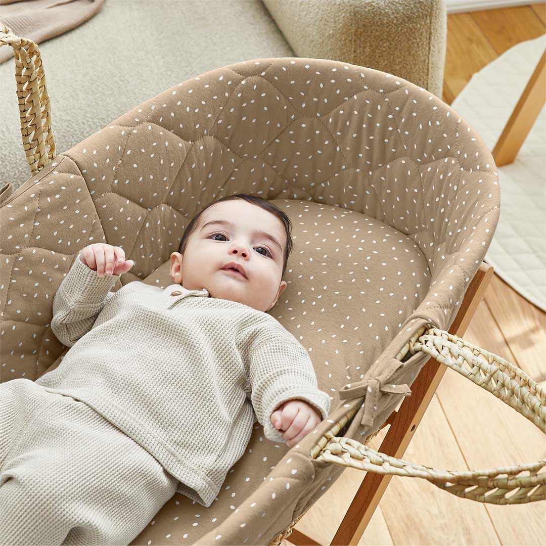 The Little Green Sheep Natural Quilted Moses Basket - Mattress + Static Stand - Image 14