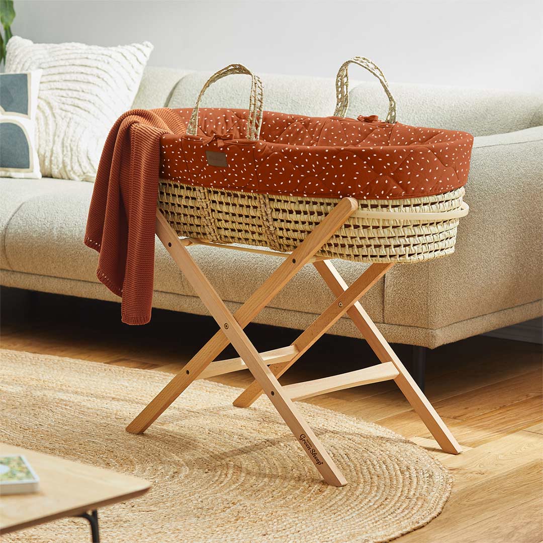 The Little Green Sheep Natural Quilted Moses Basket - Mattress + Static Stand - Image 8