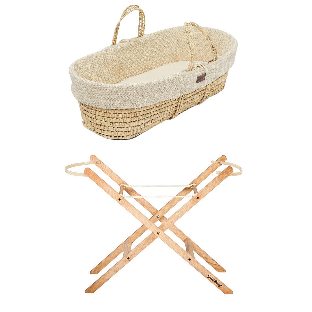 The Little Green Sheep Organic Wheat Knit Moses Basket + Mattress - Linen - Image 9