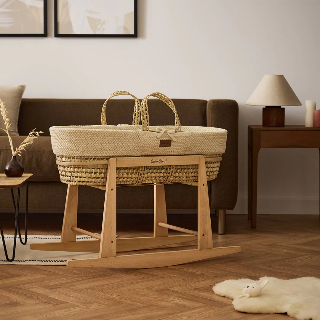 The Little Green Sheep Wheat Knit Moses Basket and Rocking Stand Bundle - Linen / Natural - Image 2