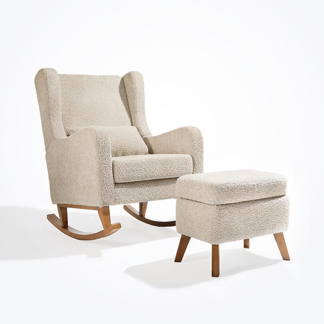 Tutti Bambini Harper Wingback Rocking Chair & Storage Footstool - Teddy Mushroom