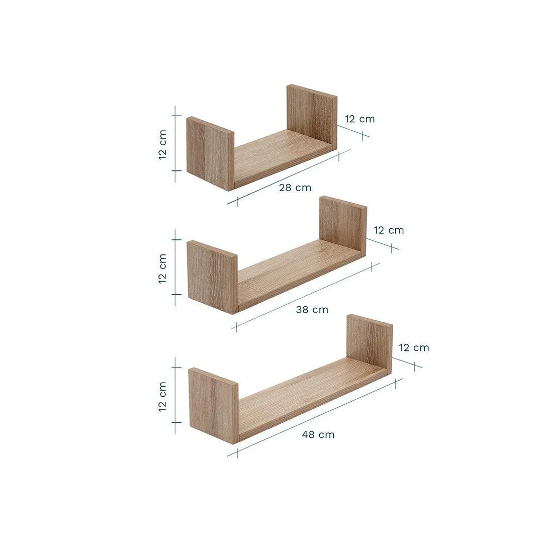 Tutti Bambini Modena Set of Three U-Shaped Wall Shelves - Oak - Image 3